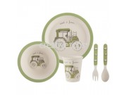 Creative Kids Pressed Bamboo Fibre Kid's Dinner Set with Green Trim (5 piece)